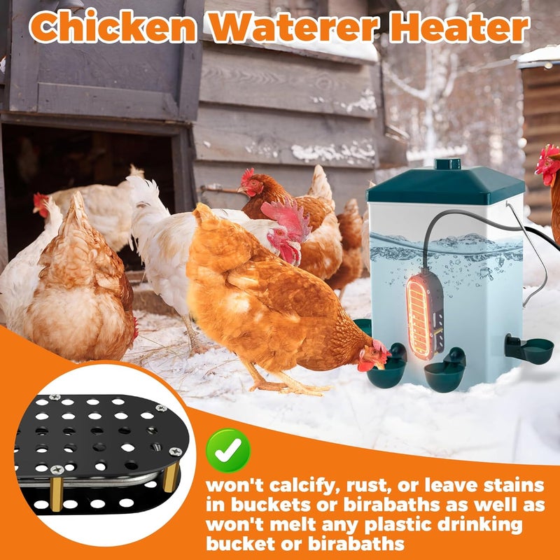 Loyala Chicken Waterer Heater, 250W Submersible Poultry Waterer Heater Bird Bath Heater, Thermostatic Control Chicken Waterer Deicer Ice Melter for Bird Duck Goose Cow to Drink Warm Water - Image 3